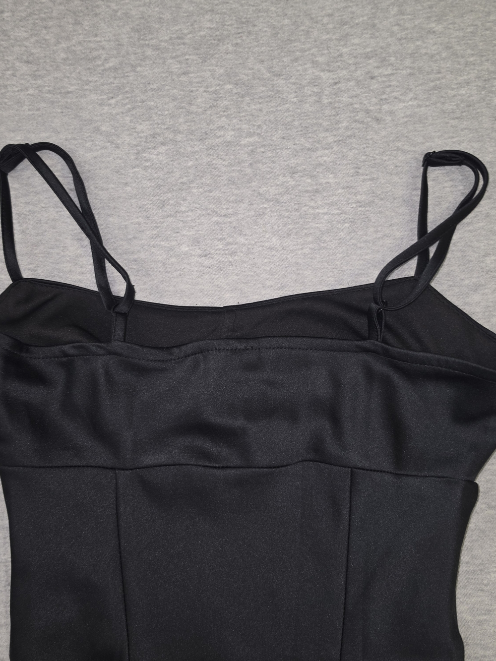Black Satin Slip Maxi Dress with Spaghetti Straps - Picture 8 of 10